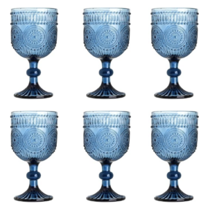 12oz Blue Flower Embossed Wine/Water Goblet $3.21