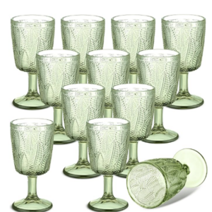 12oz Vintage Embossed Green Leaf Water Goblet $3.21