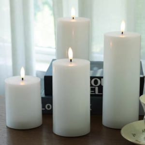 White-Flameless Candles Real Wax Pillar