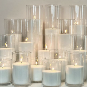 White-Sand Candles 3" 4” 5” 6”w x 4" 6" 8" 11” 16”h